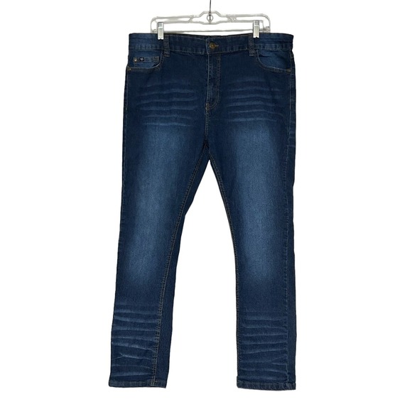 Rocawear 40Wx30L Blue Medium Wash Skinny Denim Jeans Embroidered Logo Spellout‎ - Picture 1 of 10